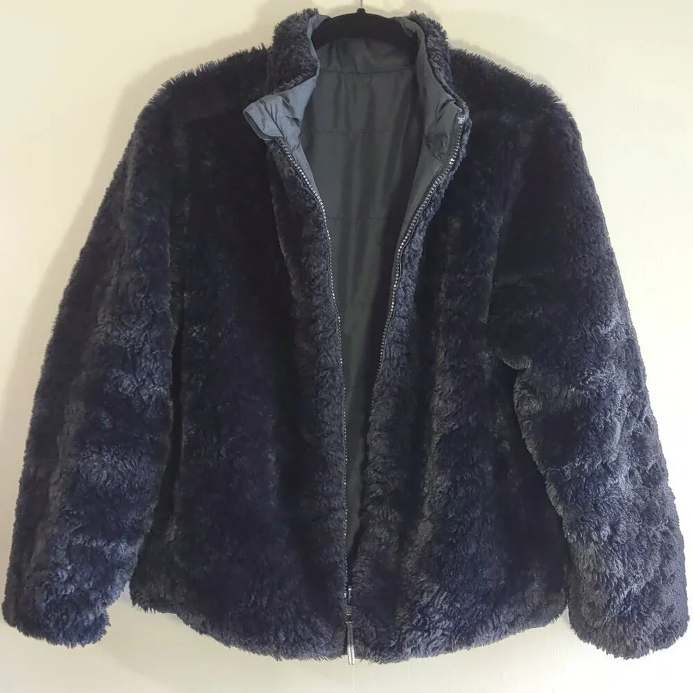 Athleta Girl Reversible Warm+Fuzzy Black Puffer Jacket Full Zip  Size 12 (Large)